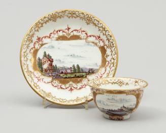 Tea bowl and saucer with landscapes