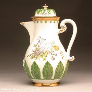 Coffee Pot applied with leaf border and painted bouquets