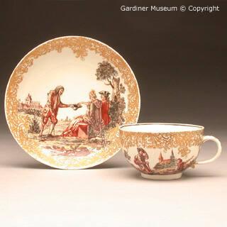 Teacup and saucer painted by  F.F.Mayer of Pressnitz