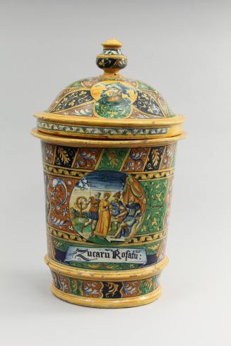 Monumental drug jar with St. Catherine