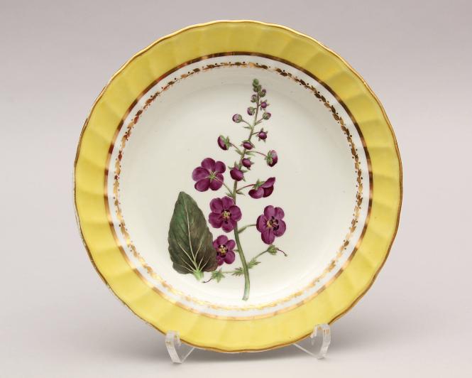 Pair of dessert Plates with fluted rims and named botanicals
