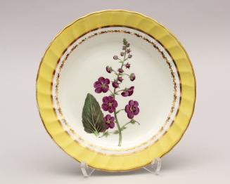 Pair of dessert Plates with fluted rims and named botanicals