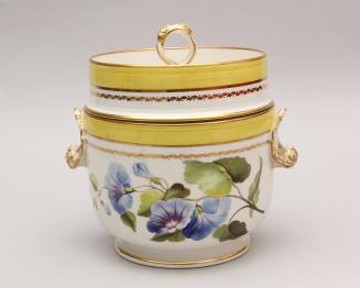 Iced Fruit Cooler / Covered Ice Cream Pail/Bucket with named botanicals, foliate finial and shell handles