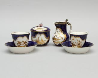 Sugar Bowl, Milk Jug and a Pair of Cups and Saucers