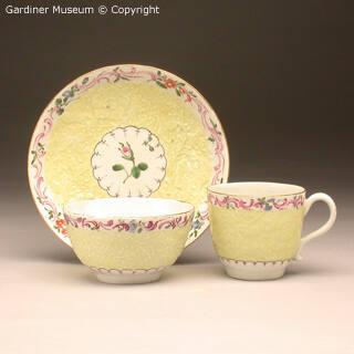 Tea bowl, coffee cup and saucer in the chrysanthemum pattern