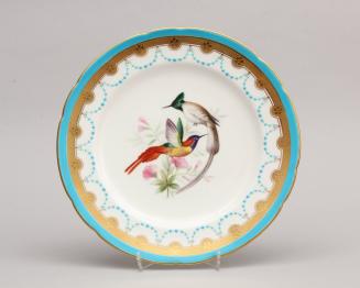Set of four dessert plates with hummingbirds