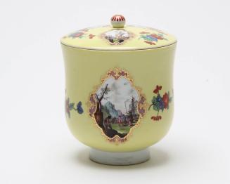 Covered jar with harbour scenes