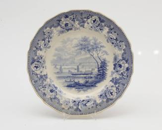 Plate with a View of Montreal and British America river boat