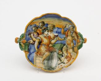 Two-handled fluted shallow bowl with Bacchus