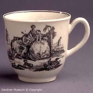 Coffee cup with "Garden Statuary" and "L'Amour" patterns