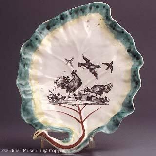 Leaf dish with "Cock, Hen and Chicks"
