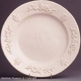 Soup plate with raised prunus pattern
