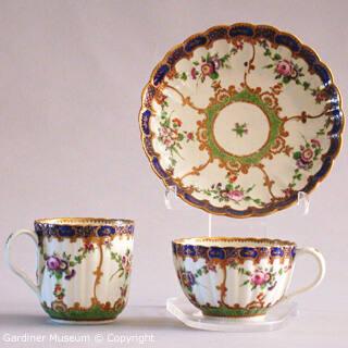 Trio (teacup, coffee cup and saucer) painted in the Sèvres taste