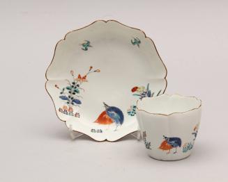 Floriform Teabowl and Saucer with Japanese Quail and Crane Design