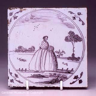 Tile with a lady carrying a muff