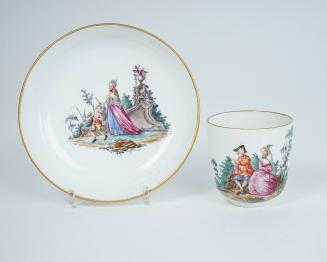 Documentary coffee cup and saucer painted by Victor-Louis Gerverot