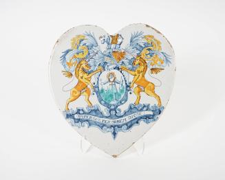 Heart-shaped pill tile with the arms of the London Society of Apothecaries