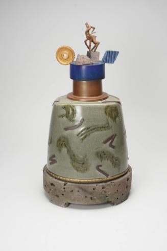 Untitled Covered Jar on Stand with Antelope Finial