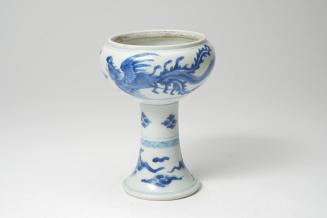 Stem bowl or oil lamp with 'fenghuang' (phoenix)