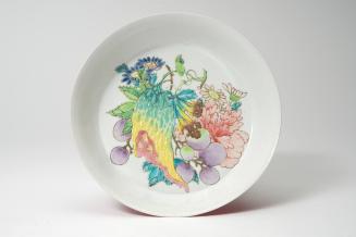 Famille rose ruby-back dish with fruit and flowers