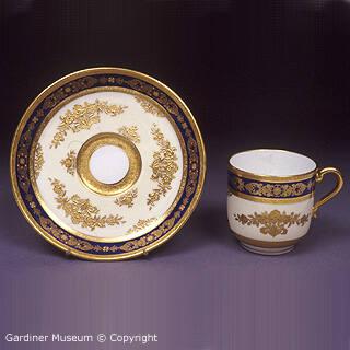 Coffee cup and saucer with Sèvres style pattern