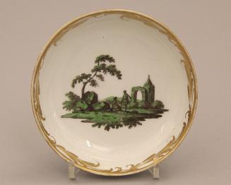 Saucer with landscapes in green camaieu