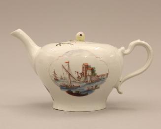 Teapot painted with harbour scenes