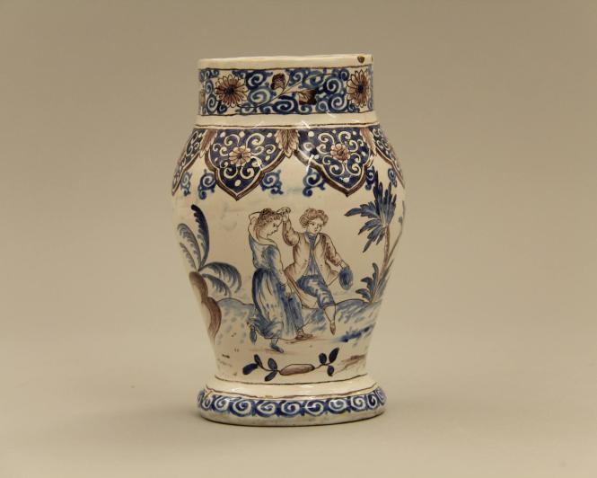 Blue and manganese vase with lambrequin decoration