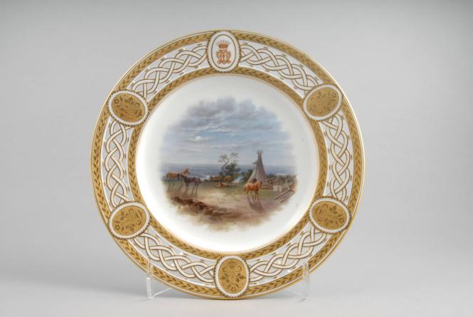 Dessert Plate from the Milton Service, “Our Night Camp on Eagle River – Expecting the Crees”