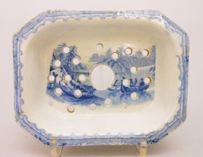 Soap dish with Indigenous scene on the St. Lawrence (from British America series)