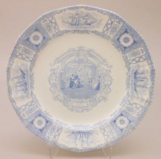 Plate with a view of the Ladies' Cabin, border with vignettes of steamships Acadia and Columbia (from the Boston Mails Series)